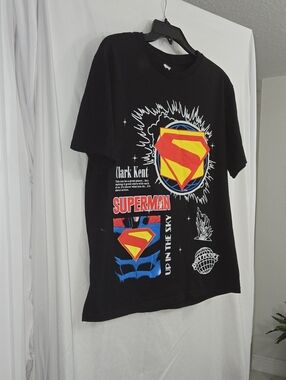 DC Comics Black Superman Graphic Tee with Red & Yellow Emblem